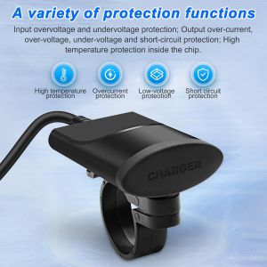 Chargeur de t&eacute;l&eacute;phone USB pour moto 12 V-24 V,18 W USB QC3.0 + 30 W PD Type-C Chargeur de guidon de moto Charge rapide avec couvercle &eacute;tanche pour t&eacute;l&eacute;phone tablette GPS - 1,4 m/4,6 ft - Neuf