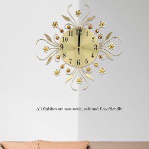 HJLIAN Horloge murale creative en fer de style europeen en forme de fleur, horloge murale suspendue en diamant - Neuf