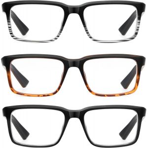 Lunettes Loupe Pour Homme Avec Charnière À Ressort, Rectangles Lunettes Anti Lumiere Bleue 3 Paquets, Rétro Qualité Légère Lunettes De Vue - Neuf
