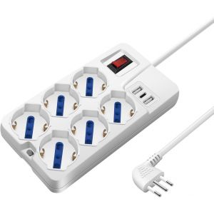 Multiprise Compacte avec 3 USB (1 USB-C),6 Prises,Rallonge Multiprise Électrique de Bureau Travail,Prise avec Interrupteur Automatique de Protection 10 A,2 500 W,Câble de 3 Mètres - Neuf