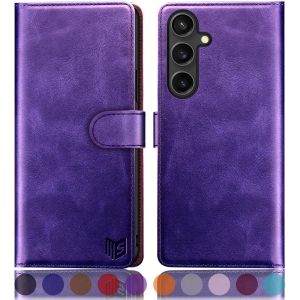 SANSH-Compatible avec Samsung Galaxy S25 avec [blocage RFID] [porte-cartes de crédit], étui de protection à rabat en cuir synthétique pour homme et femme pour Samsung S25 Violet - Neuf