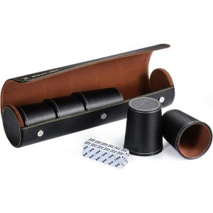 Dice Cup -Coupes &Agrave; D&eacute;s+25 Cubes &Agrave; Pois + &Eacute;tui De Rangement Exclusif Et &Eacute;tui De Transport En Cuir Synth&eacute;tique Avec Fermeture Magn&eacute;tique - Neuf