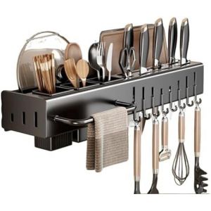 &Eacute;tag&egrave;re &Agrave; Ustensiles Murale Sans Per&ccedil;age Pour Couteaux Et Baguettes,Crochets De Rangement Inclus,Porte-Ustensiles Peu Encombrant Pour Mur De Cuisine (Blanc,3 Crochets) - Neuf