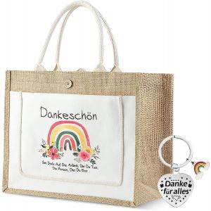SJZG-Sac En Tissu, Sacs De Courses Et Cabas, Remercier Sac Toile De Jute Avec Porte-Cl&eacute;s, Cadeau Personnalis&eacute; Pour &Eacute;ducateurs, Sac De Shopping Comme Cadeau De Remerciement Pour Coll&egrave;gues (A) - Neuf