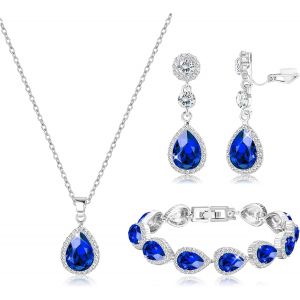 Kalanka-Parure Bijoux Mariage Pour Femme Mari&eacute;e Collier Bracelet Clip On Boucle D'oreilles Ensemble Cristal Strass Pendentif Larme Boucles D'oreilles Prom Fian&ccedil;ailles Faire La F&ecirc;te Parure Bijoux - Neuf