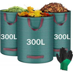 NouvelHorizonstore-Flintronic 3x300LSacs de Jardin, Sacs &agrave; D&eacute;chets de Jardin, Sacs de D&eacute;chets Jardin R&eacute;sistants, Sac d&eacute;chet en PP Robuste avec Poign&eacute;es, Pliables et R&eacute;utilisables(Gants de Jardinage) - Neuf