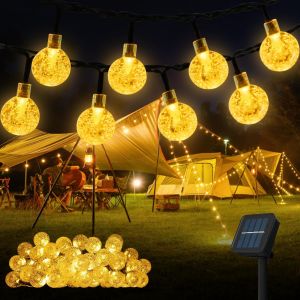 KAL-Guirlande Lumineuse Extérieure Solaire, 11M 60Led Cristal Boules Lumineuse Solaire 8 Modes Ip65 Etanche Guirlande Guinguette Pour Jardin, Patio, Mariages, Fêtes - Neuf