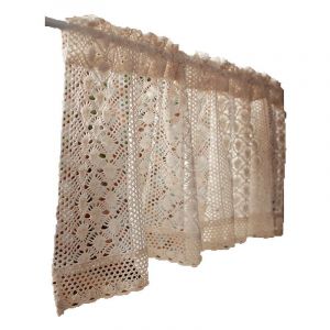 1 Pièce,Beige Rideau Brise-bise Vintage en Dentelle Transparente W x H 100x60cm, Style Maison de Campagne Rideau Court Voilage Broderie Crochet Décoration de Café Bistrot Cuisine Placard - Neuf