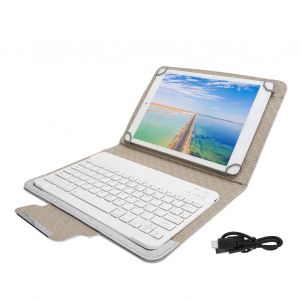 Housse de protection pour tablette avec clavier Bluetooth blanc et support universel pour ecrans de 9,7 a 10,1 pouces (blanc) - Neuf