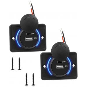 Ongi-Prise Usb Camping Car,Prise Usb 12v Camping Car,Pd&qc3.0 Prise Chargeur Usb 12v Camping Car,Prise Usb C Camping Car,Pour Voiture Bus Camping Car Bateau (2 Pièces) - Neuf