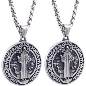 Kal-2 Pièces Modèle Tridimensionnel En Acier Inoxydable Pour Hommes Médaille Sacrée Collier Protection Pendentif Bijoux (Argent) - Neuf