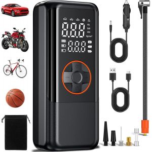 Compresseur à Air Portatif,7800mAh Pompe a Velo Electrique 150PSI &12V DC Gonfleur Pneus Voiture sans Fil avec Lumière LED,Mini Compresseur Voiture pour Vélo Voiture Moto Scooter Balle - Neuf