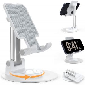 Support T&eacute;l&eacute;phone, Support Telephone Bureau Porte Telephone Pliable, Support Iphone Avec Rotatif &Agrave; 360&deg; Compatible Iphone Samsung Huawei Ipad Mini Tous Les Smartphones - Blanc[PPJ01801] - Neuf