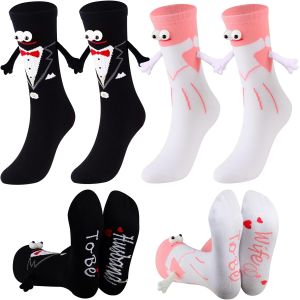 Jgd-2 Paires Chaussettes Magn&eacute;tiques, Dr&ocirc;les Chaussettes Couple Chaussettes Fantaisie Femme Homme Couple Tenant Les Mains Chaussettes Mariage Couple Idee Cadeau Mariage Cadeaux Cr&eacute;atifs - Neuf