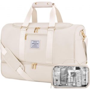 KALANKA-Sac de Voyage Femme, 37L Sac de Bagage &agrave; Main L&eacute;ger, Sac de Sport de Gym avec Compartiment &agrave; Chaussures & Sac Humide S&eacute;par&eacute;, Grand Valise de Maternit&eacute;, Imperm&eacute;able Weekend Travel Bag, Beige - Neuf