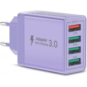 Prise USB Secteur, Embout Chargeur USB pour iPhone, Samsung Xiaomi Sony LG Smartphones, iWatch, appareils Photo, tablettes, MP3 etc, Prise Universel Adaptateur Secteur USBA Multiple Rapide (Violet) - Neuf