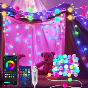 KAL-Guirlande Lumineuse Intelligente Globe, 5M 33 Led Guirlande Lumineuse Extérieur/Intérieur, Rvb Intégrées, Changement De Couleur, Alimentée Par Usb, Décoration De Fête D'Halloween, Noël - Neuf