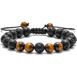 Pierre De Lave Bracelet - 8 Mm En Oeil De Tigre Pierre De Lave Rock Bracelet, Le Soulagement Du Stress, De Bracelet, De Yoga, De Perles Bracelet Réglable De L'anxiété - Neuf