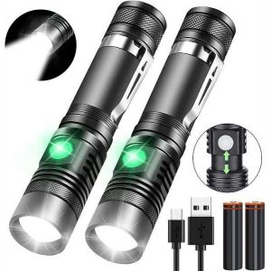 Lampe Torche Tactique Rechargeable Haute Luminosité Avec Batterie 18650 - Led 1200 Lumens, Zoomable, Étanche, 4 Modes Pour Chaque Situation - Neuf