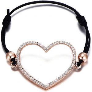 Kal-Femmes Charm Bracelet Stretch Noeud Bracelet Lucky Love Coeur Bracelet Noir Réglable Cire Cordon Bracelet Manchette Avec Cristal - Neuf