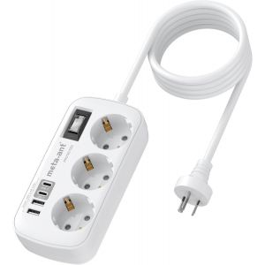 JGD-Adaptateur Australie, Adaptateur Chine Prise avec 3 Prises et 4 USB (USB-C 3,4 A), Type I Adaptateur de Voyage Australie pour la Chine, l'Argentine et la Nouvelle-Z&eacute;lande - Neuf