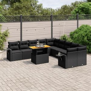 Prolenta Premium - Salon De Jardin 11 Pcs Avec Coussins Noir R&eacute;sine Tress&eacute;e - Neuf