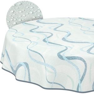 Ulteronixshop-Nappe En Toile Cir&eacute;e Lavable, Facile D'entretien, Imperm&eacute;able, Effet Lotus, Pour L'ext&eacute;rieur, Nappe De Jardin, Motif Vagues, Bleue, Ronde, 140 Cm, Avec Ourlet (Bord&eacute;e) - Neuf