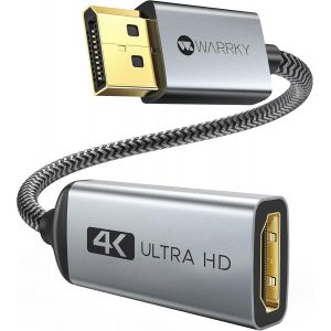 KALANKA-4K Adaptateur DisplayPort vers HDMI, Convertisseur Adaptateur DP 1.2 Ordinateur vers 1.4 HDMI Écran en Nylon Tressé Compatible avec Lenovo, HP, Dell, Asus et Autre - Gris - Neuf