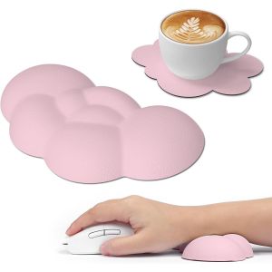 Cloud Souris Repose-Poignet Avec Dessous De Verre, Ergonomique, Trous De Massage Pour Soulager La Douleur, Support De Poignet Pour Souris, Joli Accessoire Pour Bureau/Jeu Vid&eacute;o-Rose - Neuf