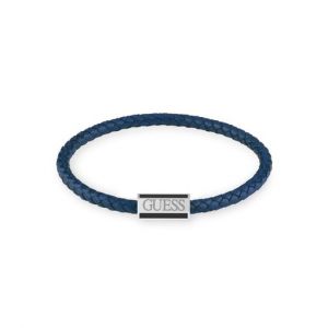 Bracelet Homme Guess Collection Acapulco - Cuir V&eacute;ritable Tress&eacute; Bleu Marine Avec Plaque Logo Acier - Neuf