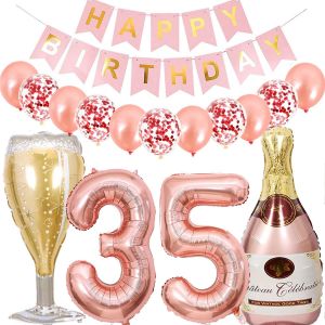 Sjzg-Ballon 35 Ans Anniversaire Homme, Kit De Decoration Anniversaire 35 Ans Homme Femme, Bouteille De Vin Bi&egrave;re D&eacute;coration H&eacute;lium Ballon Bouteille De Champagne Pour 35 Anniversaire D&eacute;coration F&ecirc;te - Neuf