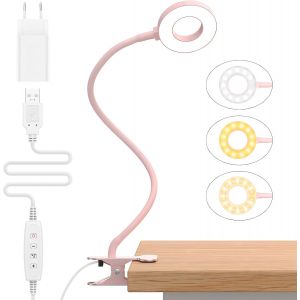 10W Lampe de Bureau à Pince avec Adaptateur USB[3 Modes d¿Éclairage &10 Niveaux de Luminosité] Flexible à 360°Lampe Lecture Clipsable, 40CM Lampe Bureau Led pour Maison/Bureau - Neuf