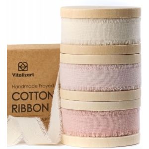 Ruban De Coton 1,6 Cm X 19,2 M (3 Rouleaux*6,4 M) Blanc & Rose, Franges Faites Main Rubans En Tissu Pour Invitations De Mariage Bouquets De Mari&eacute;e Vacances D&eacute;coration Emballage Cadeau - Neuf