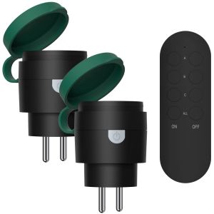 Mini Prise Telecommande sans Fil Ext&eacute;rieures Programmables IP44, Port&eacute;e 40 M, 2300 W, pour D&eacute;coration de Vacances, Puissance dissip&eacute;e faible, All On/Off, Noir/Vert - Neuf
