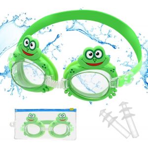 Lunettes De Natation Pour Enfants Avec Bouchons D'oreilles Et Rangement Sac,Grenouille Mignonne Lunettes De Natation Pour Enfants Jeunes (4-14),Anti-Buée Anti-Uv,Anti-Fuite,Vision Claire - Neuf