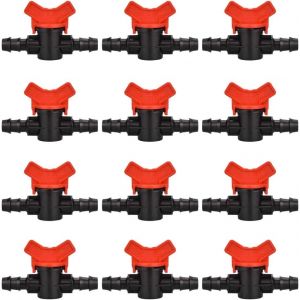 12 PCS Robinet de jardin pour tuyau, Tuyau Vanne Diamètre extérieur 12 mm Robinet d'arrêt raccord en Plastique pour le contrôle extérieur de la vanne d'eau de jardin (noir + rouge) - Neuf