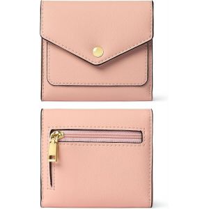 Petit portefeuille rose clair pour femme en cuir avec blocage RFID, porte-cartes de cr&eacute;dit, organiseur, mini porte-monnaie &agrave; deux volets et fermeture &eacute;clair - Neuf