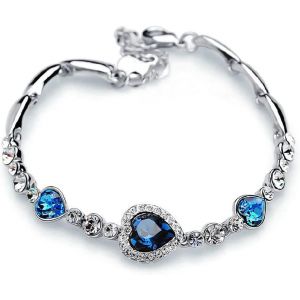 Kalsw-1 Pcs Bracelet En Cristal De Coeur D'océan,Bracelet Bleu D'amour De Strass,Collier Plaqué Par Platine Bijoux De Mode Filles,Symbole De L'amour Pur - Neuf