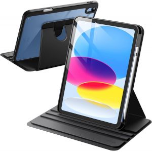 Coque Rotative Pour Ipad (A16) 11&Egrave;me/10&Egrave;me G&eacute;n&eacute;ration (2025/2022) Avec Porte Pencil, &Eacute;tui Housse De Protection Rotation &Agrave; 360 Degr&eacute;s Support, Dos Transparent (Noir) - Neuf