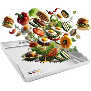 Ulteronixshop-Plancha Teppanyaki Plaque de cuisson 40 x 30 cm avec bord avant et grand trou de drainage en acier inoxydable de 4,0 mm Pour hamburgers, l&eacute;gumes, poissons, etc. Passe au lave-vaisselle - Neuf