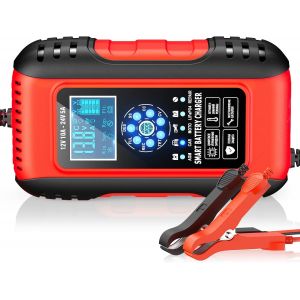 MEVRONISSHOP-12V/24V 10A Chargeur Batterie Lithium, Chargeur Batterie Voitures avec &Eacute;cran Tactile, 11 Protections Charge&Fonction R&eacute;paration, S&eacute;curit&eacute; Enfant pour Voiture Moto Camion, AGM, Gel, Wet, - Neuf