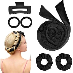 KAL-Boucle Sans Chaleur,Rouleau Cheveux Boucle Sans Chaleur,Heatless Hair Curlers,Bigoudis Cheveux Boucle Sans Chaleur,Bigoudis Flexible,Bigoudis Cheveux Court Long,Outils Coiffure Bricolage(Noir) - Neuf