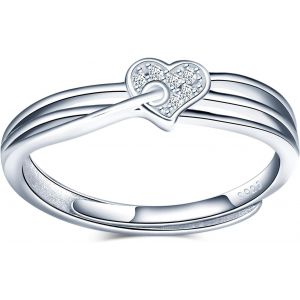 Kahfl-Anneau Réglable Femme Bagues Coeur En Zircone Et Argent Sterling 925,Bagues Coeur Fille Anneau Empilable Bijoux Cadeau Bagues Anniversaire Mariage Promise Alliance - Neuf
