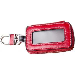 &Eacute;tui pour cl&eacute;s de voiture unisexe en cuir v&eacute;ritable avec fermeture &eacute;clair et fen&ecirc;tre transparente Rouge - Neuf