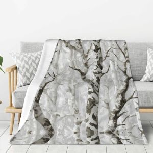 Couverture &Eacute;paisse &Agrave; Imprim&eacute; Camouflage White Tree Pour Lit, Camping, Voyage, Flanelle L&eacute;g&egrave;re Et Chaude - Neuf