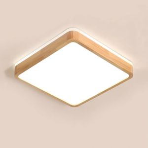 Plafonnier Led Bois, Lampe Carr&eacute;e En Bois Naturel Lueur 360&deg; | Blanc Naturel 4 500 K, 18 W 1 600 Lm | Salon, Cuisine, Salle &Agrave; Manger, Couloir, Maison, Bureau, Chambre D'enfant, Bureau (&Oslash;30 Cm) - Neuf