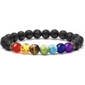 Kal-Bracelet 7 Chakras Pierres Naturelles, Perle De 7 Chakra Bracelets, Bracelet Pierre Naturelle Bracelet Perles En 8mm, Bracelet Femme Et Homme Bracelet &Eacute;lastique - Neuf
