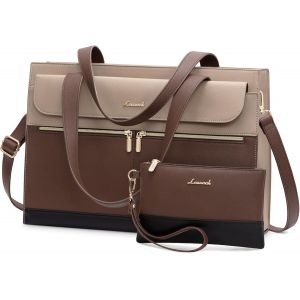 KALANKA-Sac Cabas Femme Sac a Main Grande Capacit&eacute; PU Cuir Sacoche Ordinateur Portable 15,6 Pouces Imperm&eacute;able Laptop Tote Bag 2 Pi&egrave;ces Handbags pour Travail Affaires Voyage, Marron Fonc&eacute; - Neuf