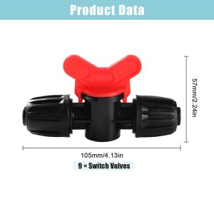 9 Pi&egrave;ces 16mm Vanne Commutation D'Irrigation, Irrigation Pipe Valve Switch, Robinets de Verrouillage pour Syst&egrave;me D'irrigation Goutte &agrave; Goutte, pour 16mm Tuyau, Noir - Neuf