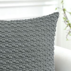 CAUC-Lot de 2 housses de coussin d&eacute;coratives en velours c&ocirc;tel&eacute; doux avec texture &agrave; bulles 3D pour canap&eacute;, sofa, chambre &agrave; coucher, d&eacute;coration d'int&eacute;rieur, 40 x 40 cm, gris - Neuf